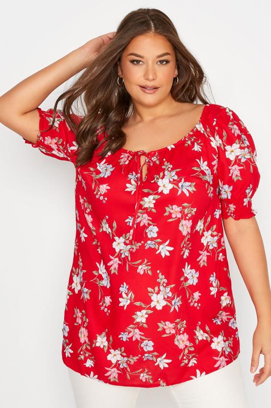 Curve Red Floral Gypsy Top 1