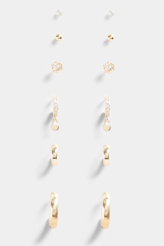6 PACK Gold Hoop & Stud Earrings | Yours Clothing 3