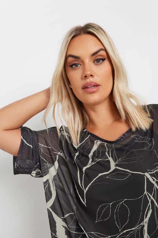 YOURS Plus Size Black Floral Print Oversized Mesh Top | Yours Clothing 4