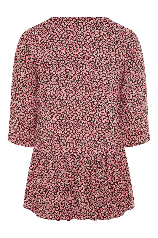 Curve Red Ditsy Print Button Through Peplum Blouse 7