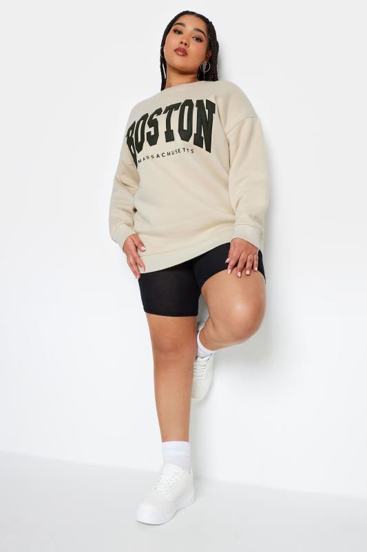 YOURS Plus Size Beige Brown 'Boston' Embroidered Slogan Sweatshirt | Yours Clothing 3