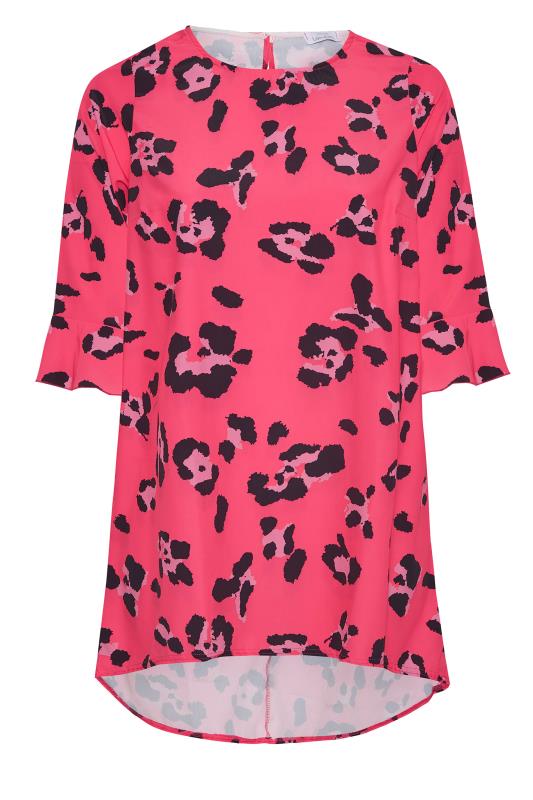 YOURS LONDON Plus Size Bright Pink Leopard Print Flute Sleeve Tunic Top | Yours Clothing 6