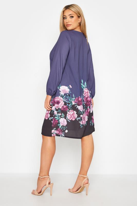YOURS LONDON Plus Size Navy Blue Floral Border Shift Dress | Yours Clothing 3