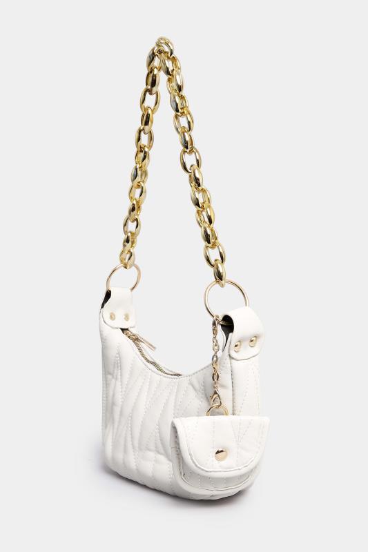 White Quilted Multi Pocket Chunky Chain Bag | Yours Clothing 2