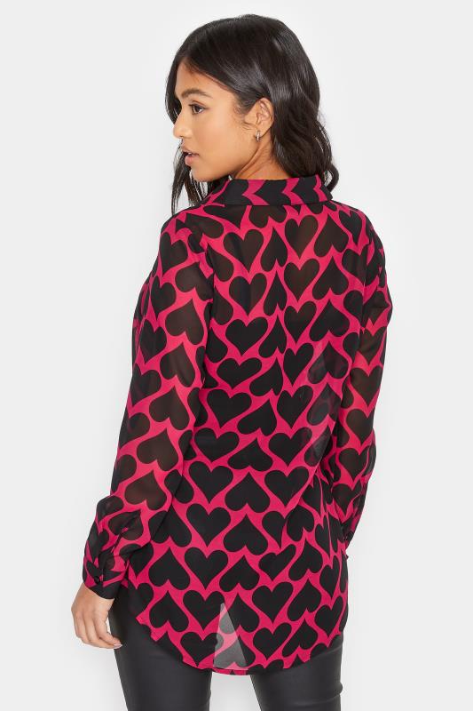 Petite Dark Pink Heart Print Oversized Shirt | PixieGirl 4