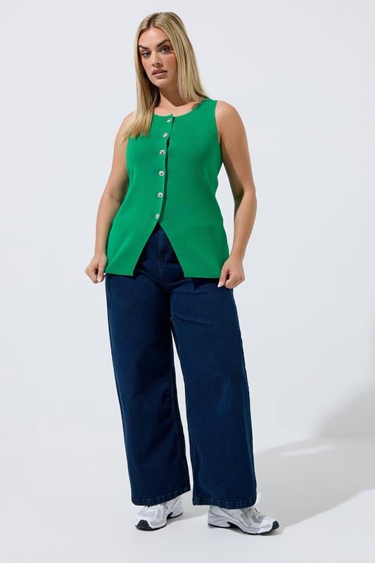 LIMITED COLLECTION Plus Size Green Knitted Waistcoat | Yours Clothing 1