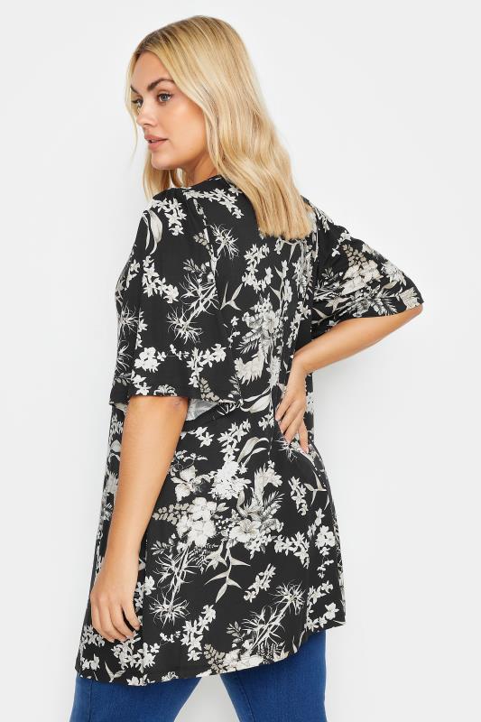 YOURS Plus Size Black Floral Print Angel Sleeve Top | Yours Curve 4