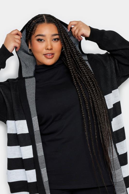 YOURS Plus Size Black Stripe Hooded Cardigan | Yours Clothing 4