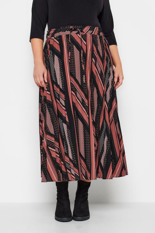  Tallas Grandes Avenue Black & Brown Mixed Print Pleated Skirt