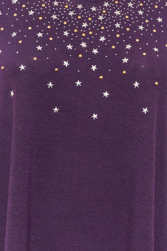 Plus Size Purple Star Stud Embellished Swing Top | Yours Clothing 5
