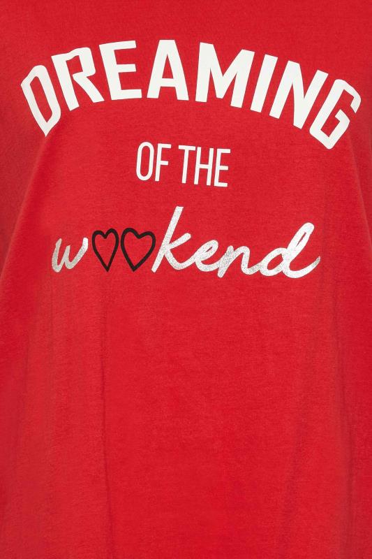 Plus Size Red 'Dreaming Of The Weekend' Slogan Pyjama Top | Yours Clothing	 5