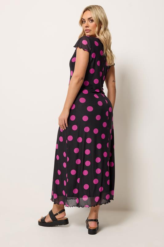 YOURS Plus Size Black & Pink Polka Dot Mesh Maxi Dress | Yours Clothing 2