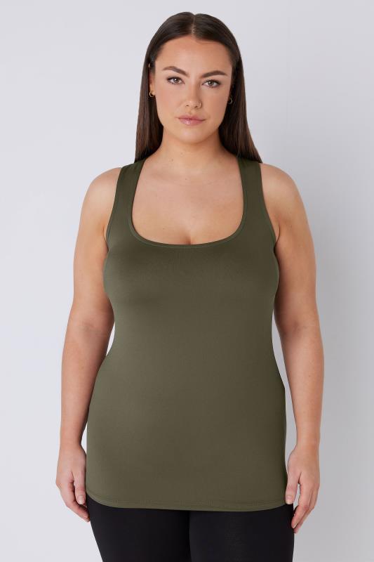 Plus Size  EVANS Curve Khaki Green Square Neck Vest Top