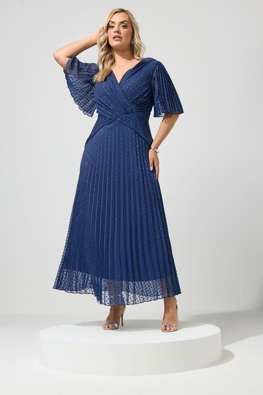 YOURS LONDON Plus Size Blue Pleated Wrap Maxi Dress | Yours Clothing 1