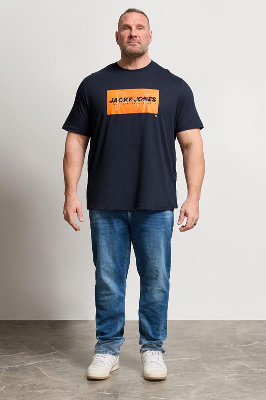 JACK & JONES Big & Tall Navy Blue Logo Graphic T-Shirt | BadRhino 1
