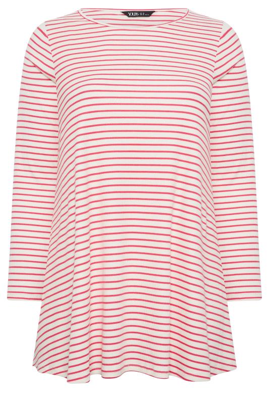 YOURS Plus Size Pink Stripe Print Ribbed Top | Yours Clothing 5