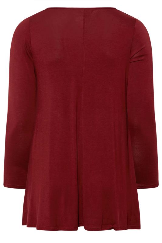 Plus Size Berry Red Keyhole Tie Neckline Swing Top | Yours Clothing 7