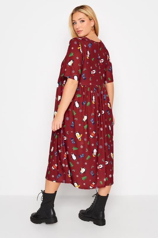 LIMITED COLLECTION Curve Wine Red Penguin Christmas Dress 4