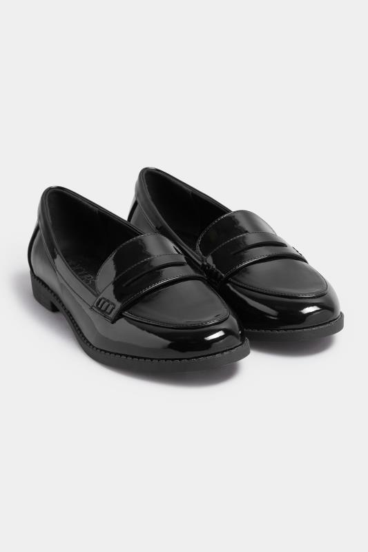 Plus Size Black Patent Loafers In Wide E Fit & Extra Wide EEE Fit | Yours Clothing 2