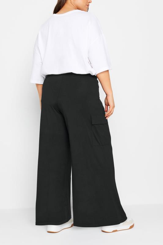 YOURS Plus Size Black Jersey Wide Leg Cargo Trousers | Yours Clothing