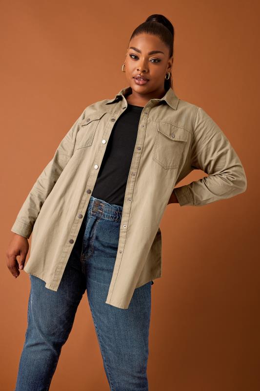 YOURS Plus Size Beige Brown Utility Shacket | Yours Clothing 2