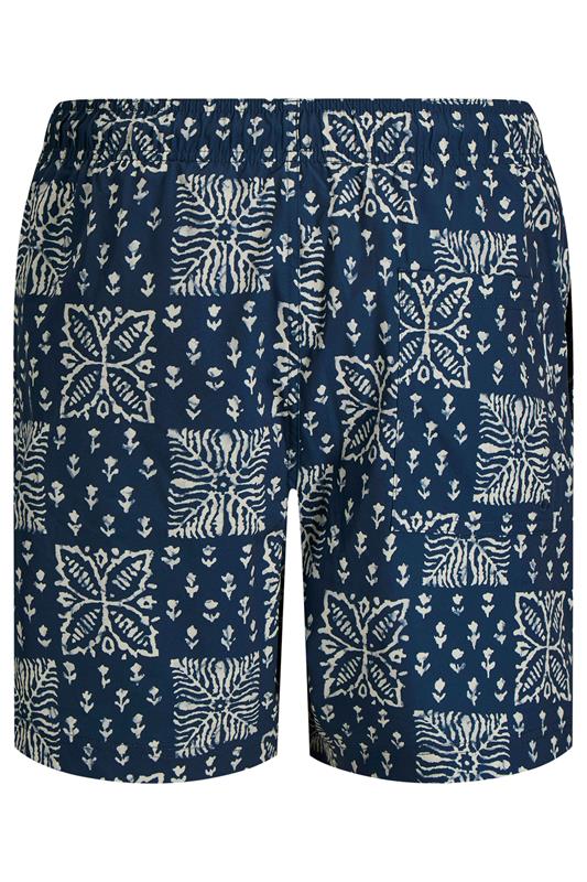 JACK & JONES Big & Tall Navy Blue Print Swim Shorts | BadRhino 4