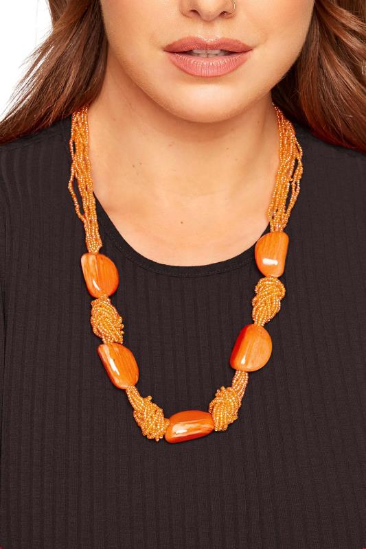 Plus Size  Orange Beaded Stone Necklace