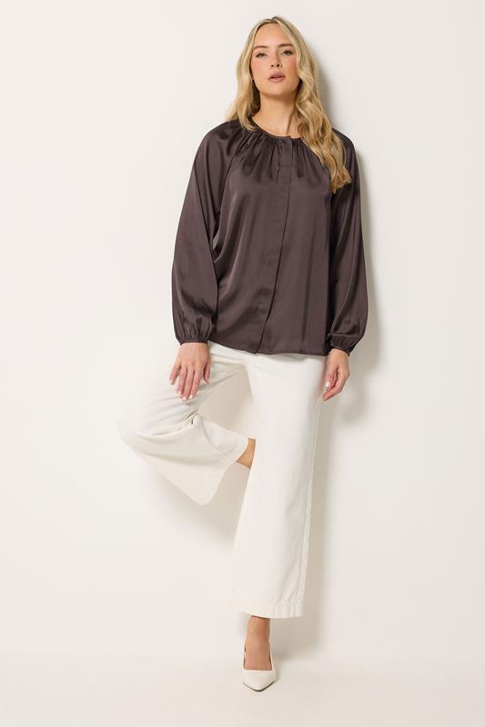 LTS Tall Women's Chocolate Brown Satin Button Top | Long Tall Sally 2