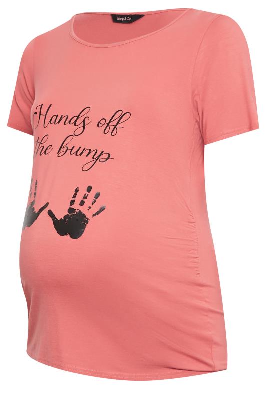 BUMP IT UP MATERNITY Plus Size Pink 'Hands Off The Bump' Slogan T-shirt | Yours Clothing 6