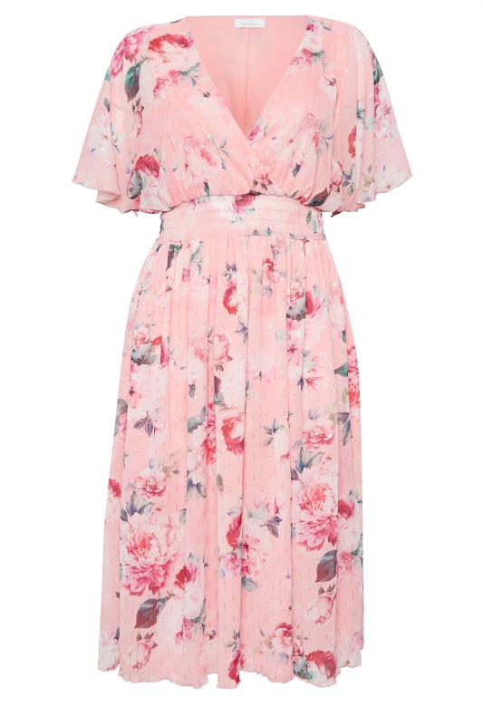 YOURS LONDON Plus Size Curve Pink Angel Sleeve Floral Shirred Dress | Yours Clothing  6