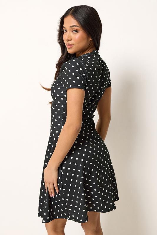 PixieGirl Petite Women's Black Polka Dot Tie Detail Mini Dress | PixieGirl 4