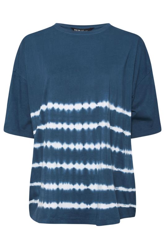 YOURS Plus Size Navy Blue Tie Dye Boxy T-Shirt | Yours Clothing 5