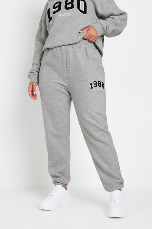  YOURS Curve Light Grey '1980' Slogan Joggers