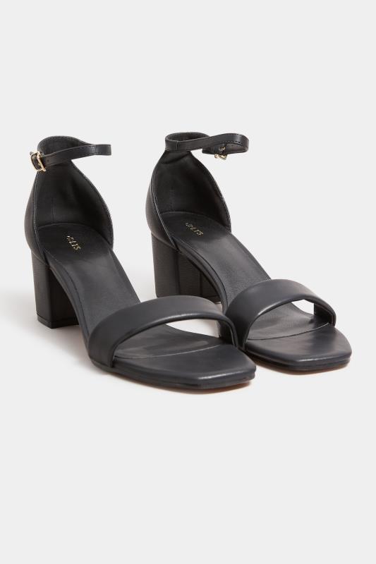 LTS Black Faux Leather Block Heel Sandals In Standard Fit | Long Tall Sally 2