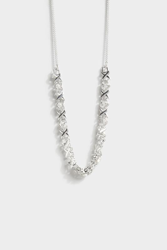  Grande Taille Silver Tone 'XOXO' Diamante Necklace