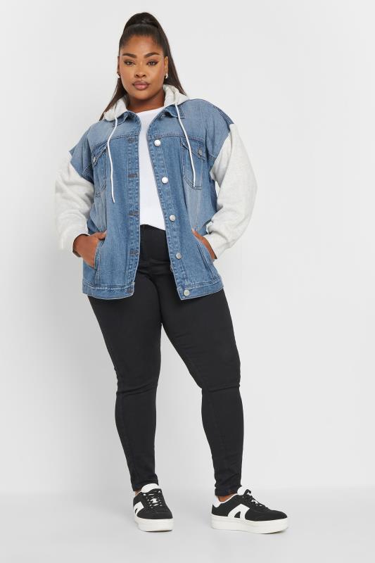 Hooded jean jacket plus size best sale