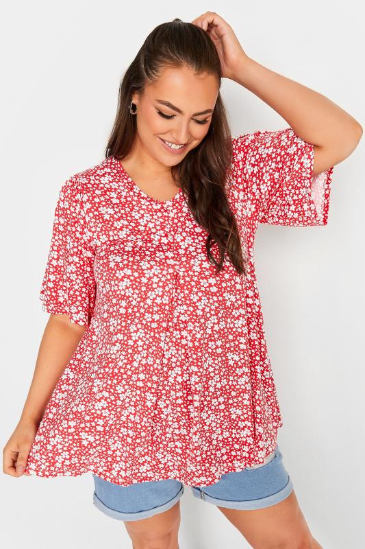 YOURS Curve Plus Size Red Floral Ditsy Print Top | Yours Clothing  1