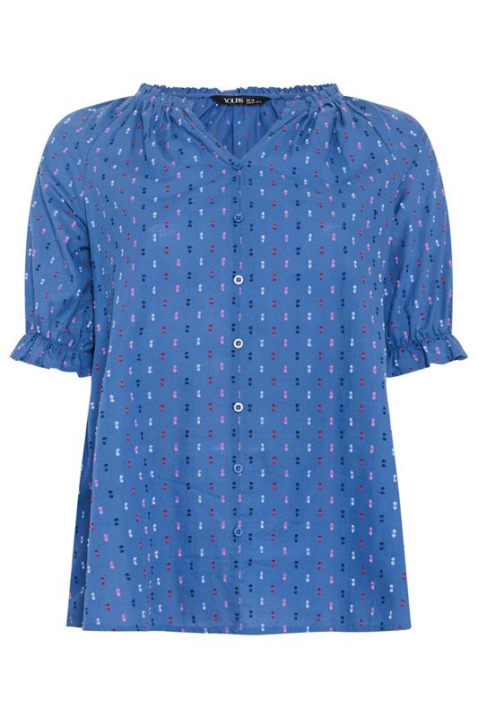 YOURS Plus Size Blue Dobby Frill Neck Top | Yours Clothing 5