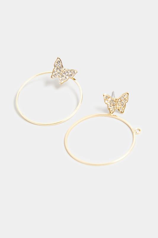 Gold Tone Diamante Butterfly Hoop Earrings | Yours Clothing 3