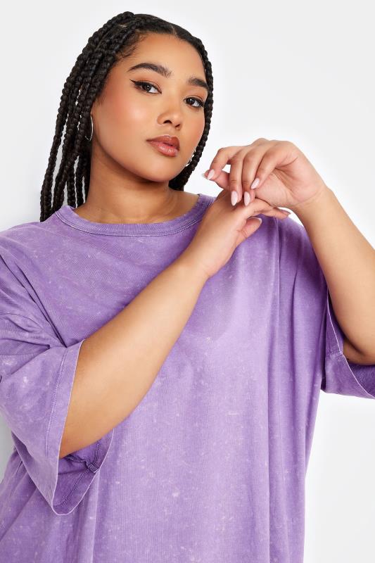 YOURS Plus Size Purple Acid Wash Boxy T-Shirt | Yours Clothing 4