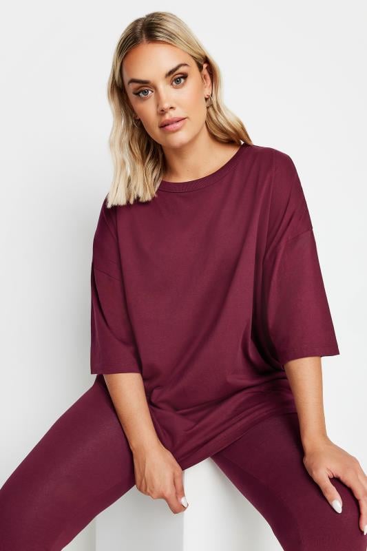  Grande Taille YOURS Curve Burgundy Red Boxy Oversized T-Shirt