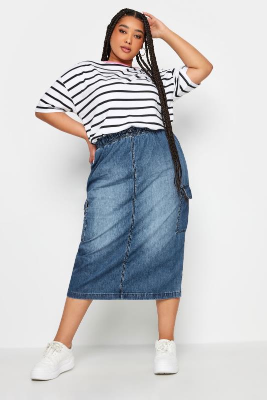 LIMITED COLLECTION Plus Size Blue Denim Parachute Skirt | Yours Clothing 2