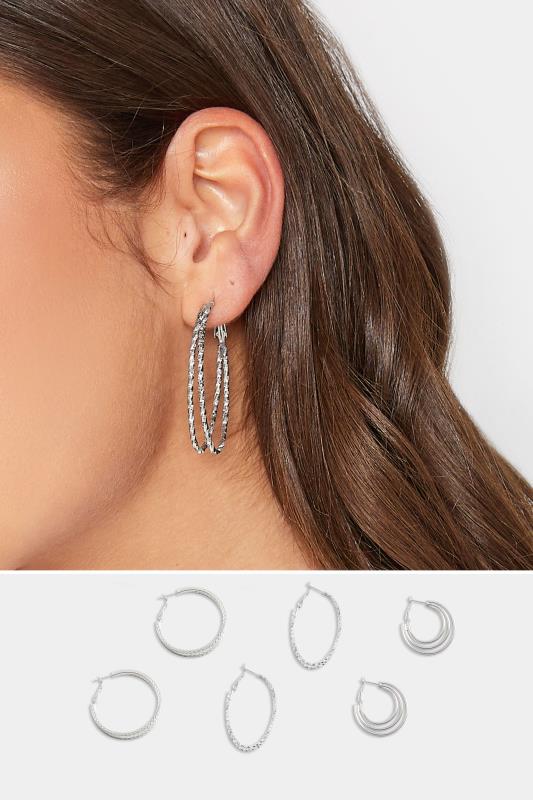 Plus Size  Yours 3 PACK Silver Tone Textured Hoop Earring Set