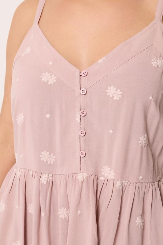 YOURS Plus Size Pink Embroidered Button Cami Vest Top | Yours Clothing 4