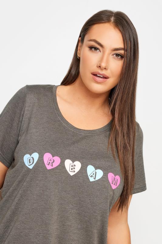 YOURS Plus Size Grey 'Dream' Slogan Heart Print Pyjama Set | Yours Clothing 5