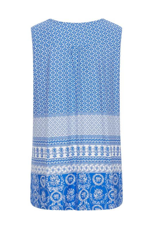 Curve Blue Aztec Print Inverted Pleat Vest Top | Yours Clothing 6