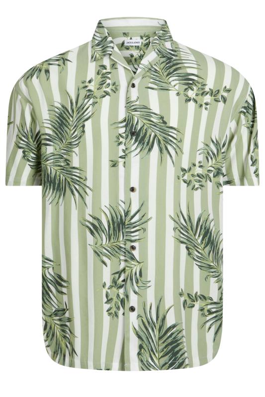  Grande Taille JACK & JONES Green Striped Tropical Print Resort Shirt