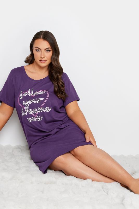 YOURS Plus Size Purple 'Follow Your Dreams' Slogan Nightdress | Yours Clothing 2
