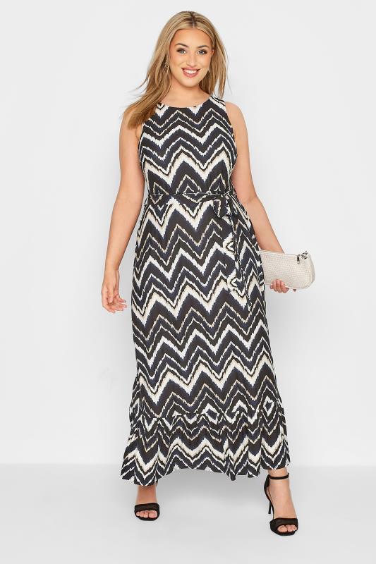 YOURS LONDON Plus Size Black Geometric Print Tiered Maxi Dress | Yours Clothing 2