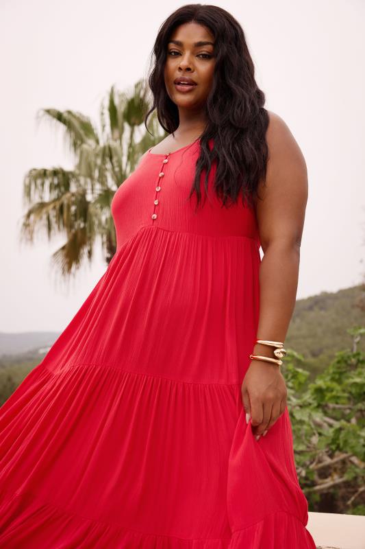 Plus Size  YOURS Curve Red Textured Maxi Dress